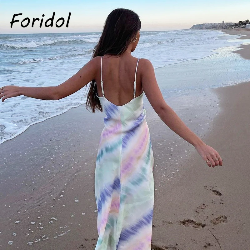 Пикантное платье Foridol с открытой спиной и завязкой длинное летнее пляжное макси