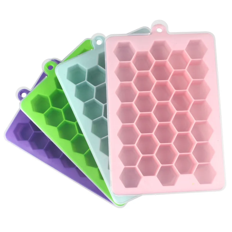 

Kitchen Flexible Ice Cube Trays Mold Silicone Ice Moulds With Lids Square Form For Ice Cube Maker For Bar Pub Wine Whisky