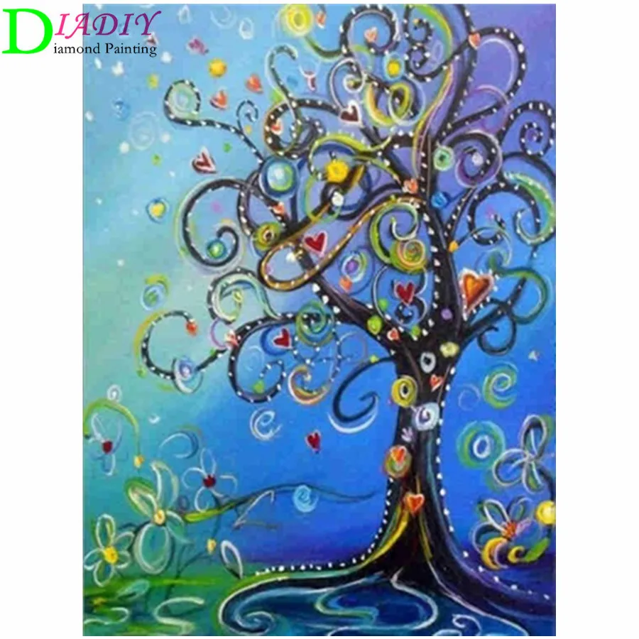 

5D Paint With Diamonds Scenery Tree Diamond Painting Full Square Landscape Picture Of Rhinestone Mosaic Flowers Decor Home