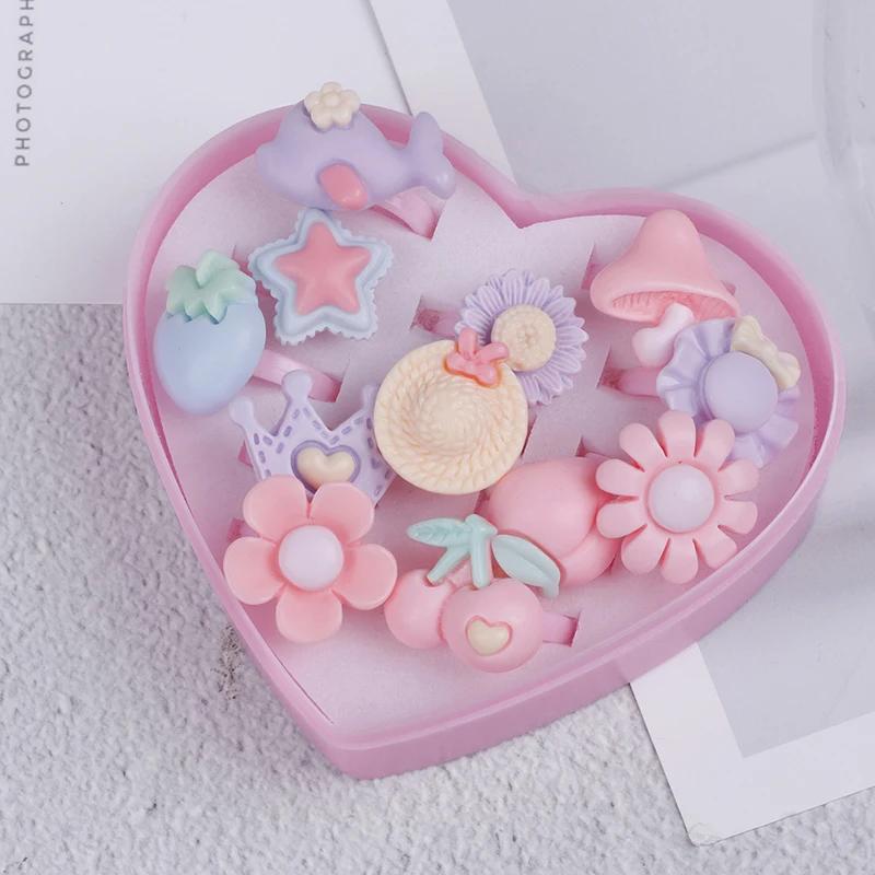 12 шт. разноцветные пластиковые кольца с сердцем для девочек|Салон красоты| |