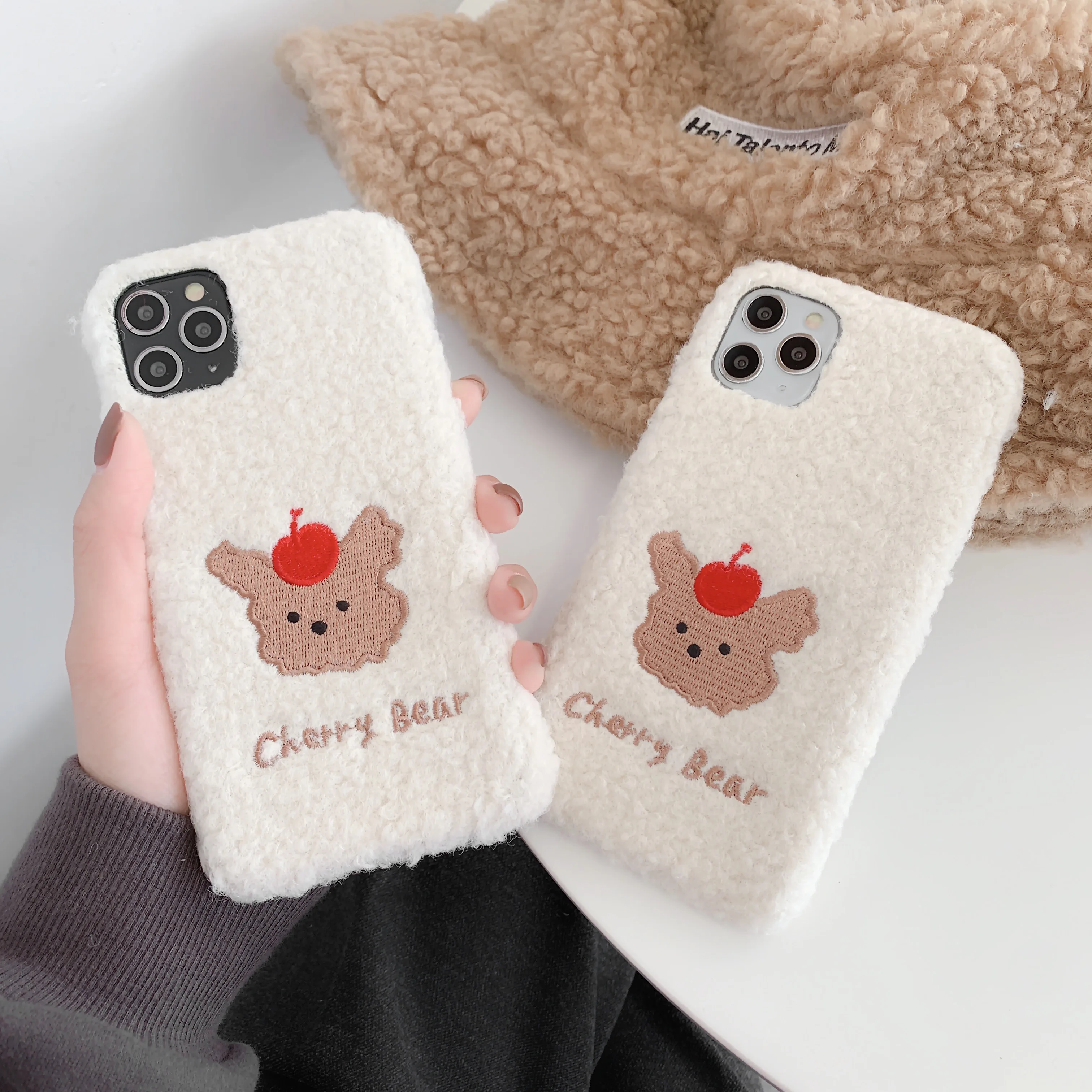 ORYKSZ чехол для телефона с теплым мехом вишневого медведя iPhone 11 Pro Max X XS XR 7 8 6 6s Plus