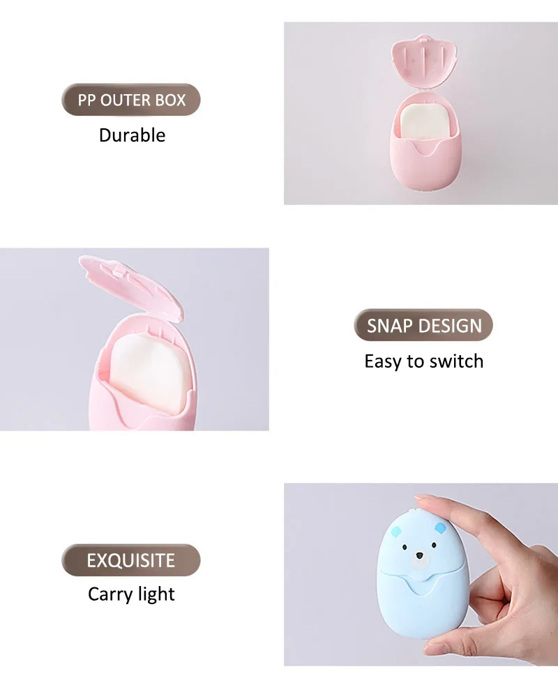 

50PCS Foaming Soap Paper Disposable Cute Mini Outdoor Travel Soap Paper Washing Hand Bath Cleaning Portable Boxed Scented Sheet