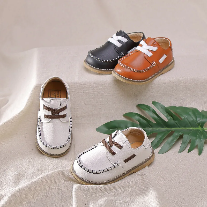 Детские Водонепроницаемые Мокасины черные кожаные туфли на плоской подошве для