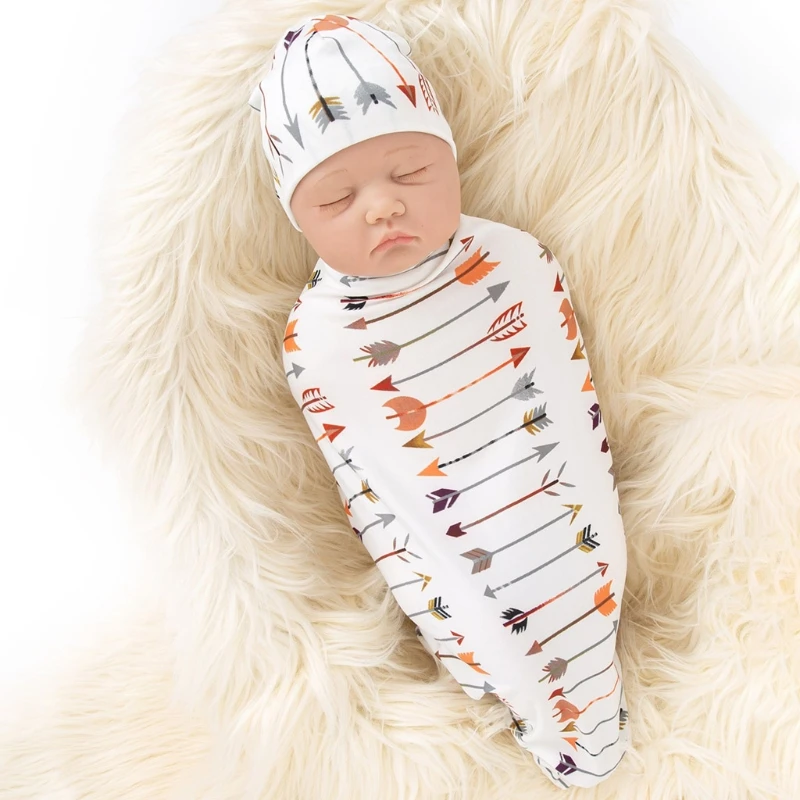 

2 Pcs Newborn Baby Receiving Blanket + Hat Set Swaddle Wrap Cap Kit Infant Sleepsack Bedding Bath Towel Photography Props
