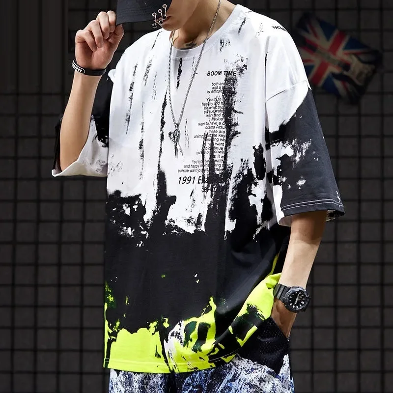 

summer Men high street dance cool tshirt short sleeve patchwork letter hip hop tees big sales plus size oversize 7XL tops white