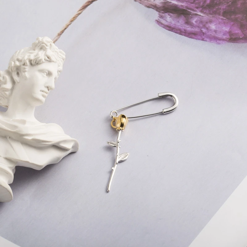 Silvology Pin роза цветок длинные висячие серьги из стерлингового серебра 925 высокого качества 18K креативные серьги для женщин праздничные украшения