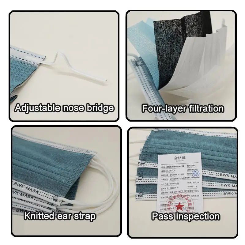 Одноразовая маска для лица 10-200 шт. Нетканая 4-слойная фильтрующая дышащая ткань