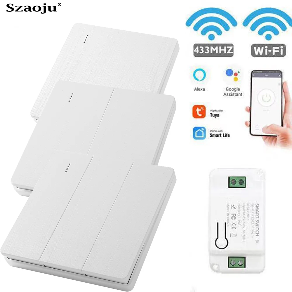 

Szaoju Light Smart Life Tuya APP Switch WiFi Push RF Remote Control 433Mhz Wall Relay Timer Module Google Home ECHO Alexa 220V