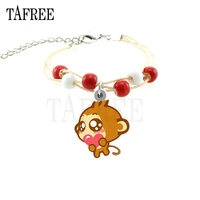 tafree kawaii cartoon monkey charm bracelets red and white beaded chain bangle bracelets jewelry christmas gift for children