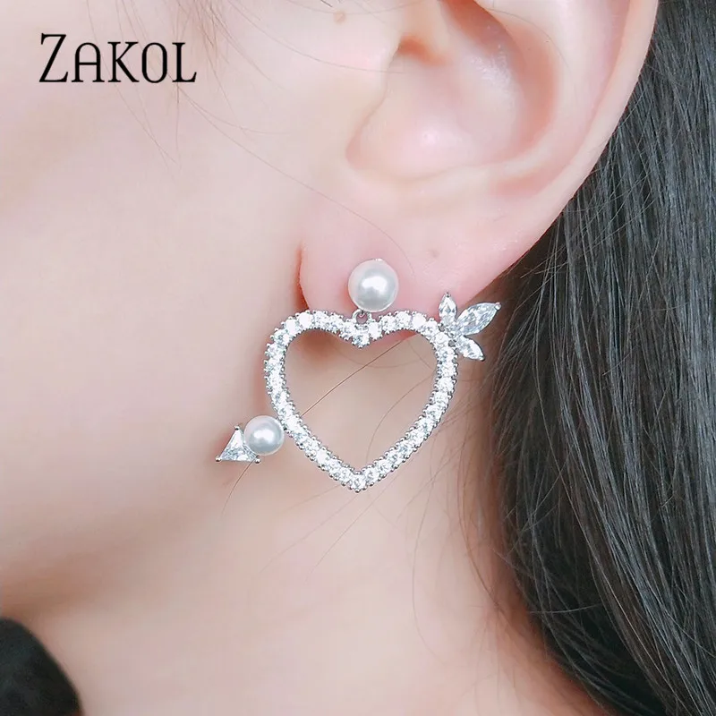 ZAKOL романтические висячие серьги в форме сердца с кубическим цирконием AAA для