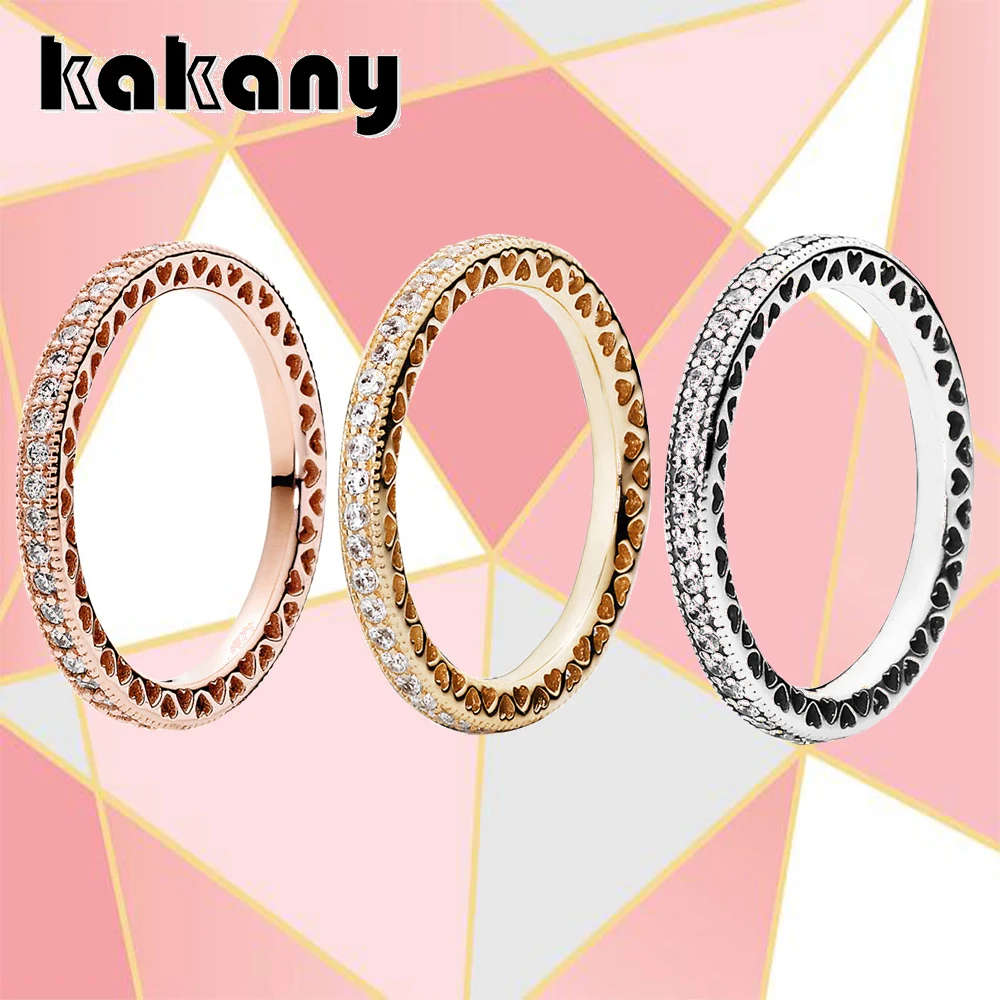 

S925 Sterling Silver Rose Gold Ring Transparent Cz For Couples Gifts Original High Quality 1:1 Fashion Jewelry Diy