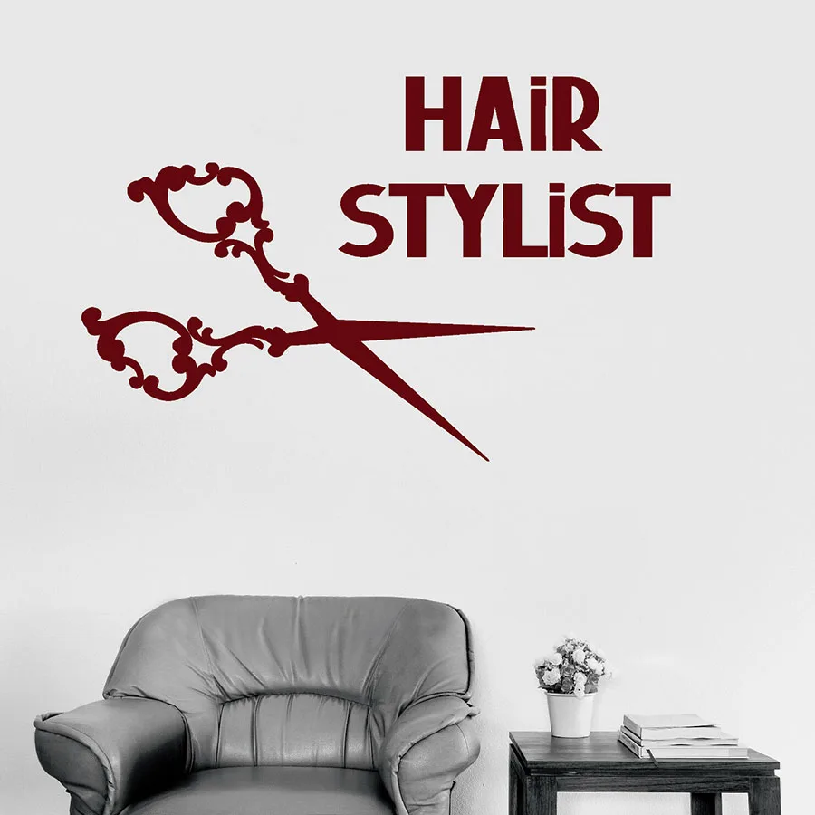 

Hair Stylist Wall Decal Creative Art Scissors Vinyl Wall Sticker Barber Shop Hair Beauty Decoration Mural Hairstyle Design S1075