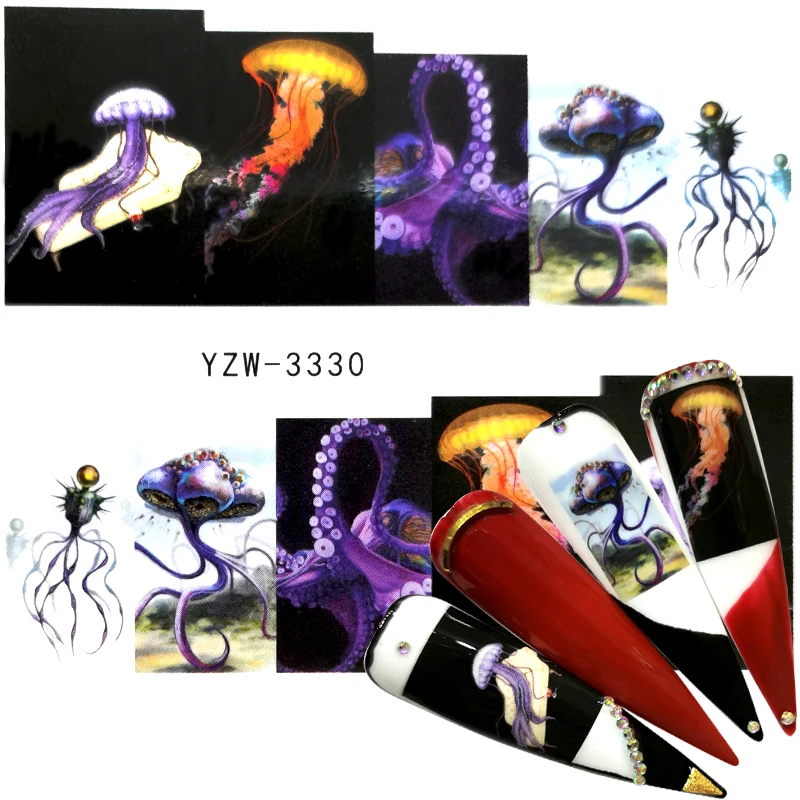 

2022 Nail Stickers Marine life/Flower Series Water Decal Flower Plant Pattern 3D Manicure Sticker Nail Water Sticker