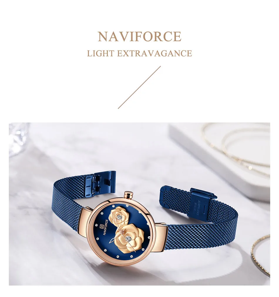 NAVIFORCE синие кожаные часы женские кварцевые часы женские высококачественные водонепроницаемые наручные часы подарок для жены Relogio Feminino