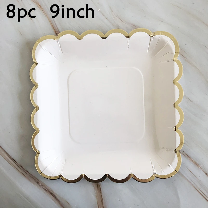 Креативные белые одноразовые столовые приборы квадратные тарелки с золотистым