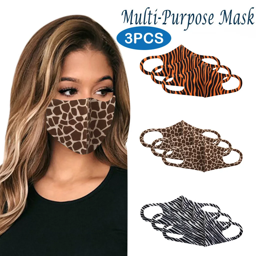 3pc Adult Leopard Print Ice Silk Face Mask Reusable Washable Masks With Filter Pm2.5 Kids Dustproof Mascarilla Lavable | Дом и сад