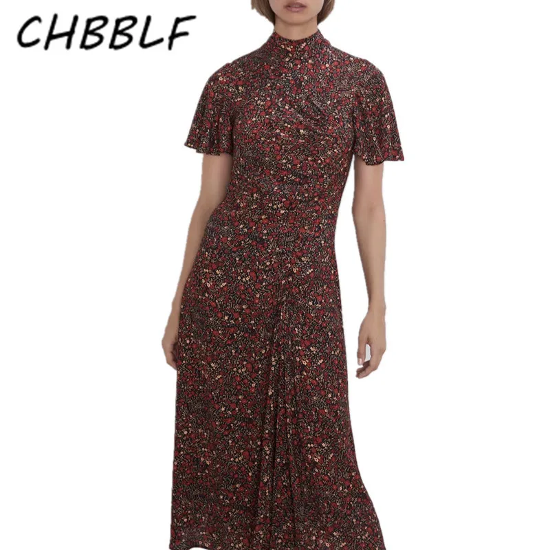 CHBBLF женское винтажное платье макси с цветочным принтом коротким рукавом сзади на