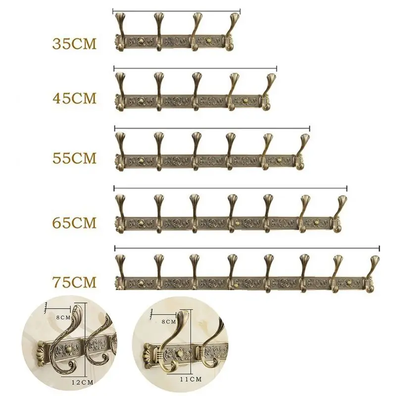 Крючки для халатов Роскошные Настенные ванной комнаты антикварные крючки 5 рядов