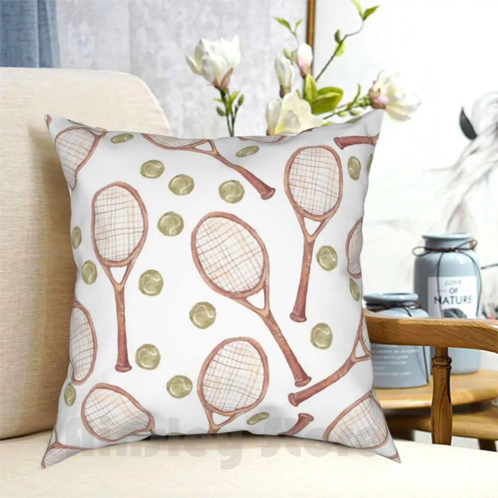 Pattern &quot Tennis Racket With Ball Pillow Case Printed Home Soft DIY cover Court Green Yellow | Дом и сад