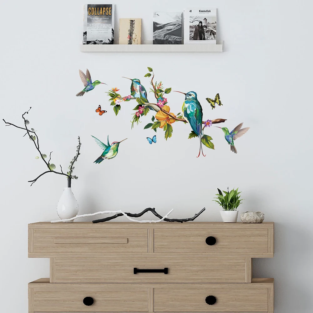 

Hummingbirds Leaves Wall Stickers Wall Decals PVC Waterproof Adhesive Wall Decor for Living Room Bedroom Home Decor