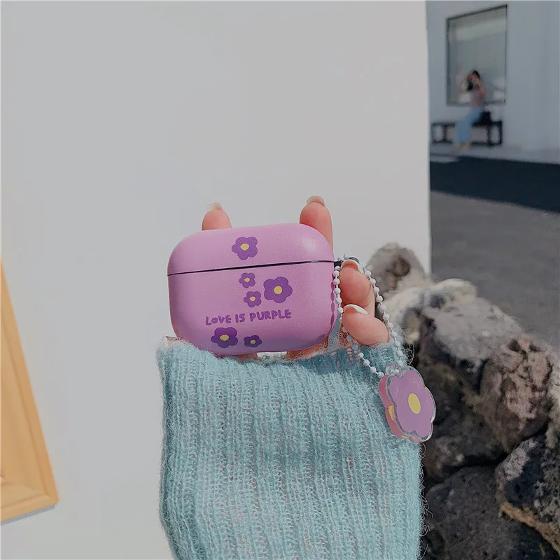 

Protective Cover Box Wireless Earphone Cover for Airpods Cute Purple Flower Printing Plastic Earphone Case for Apple Airpods Pro