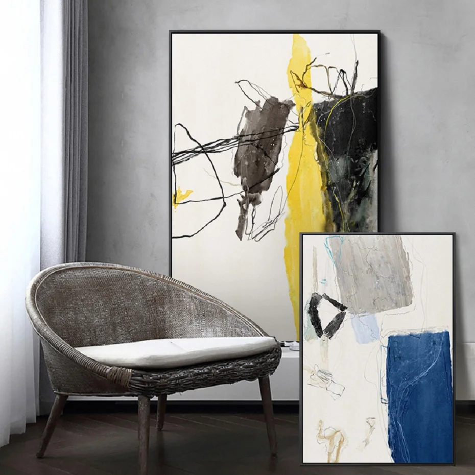 Абстрактный минималистский воды Цвет черный черно-белые линии декоративная