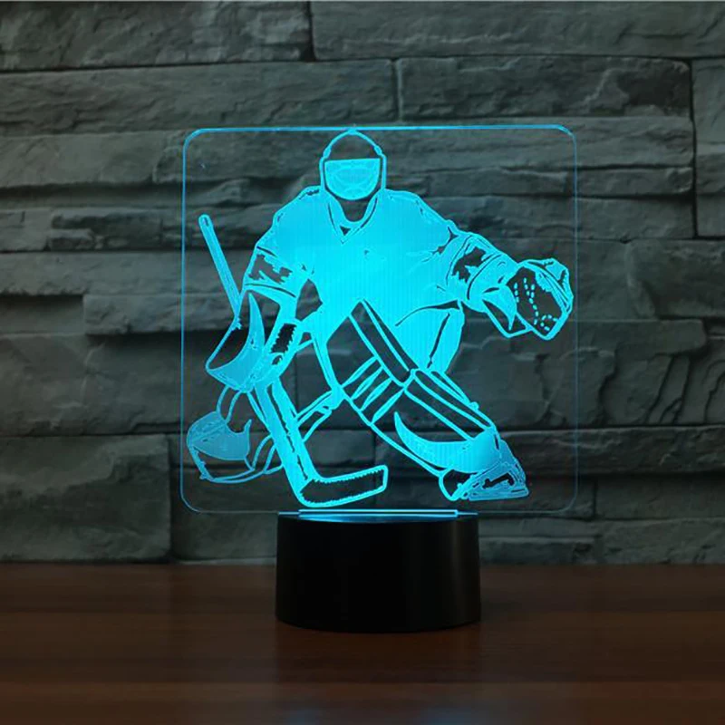 Хоккей на льду вратарь 3D светодиодный ночник RGB 7 цветов Изменение Настольная лампа фигурки 2213 мальчиков девочек рождественские игрушки
