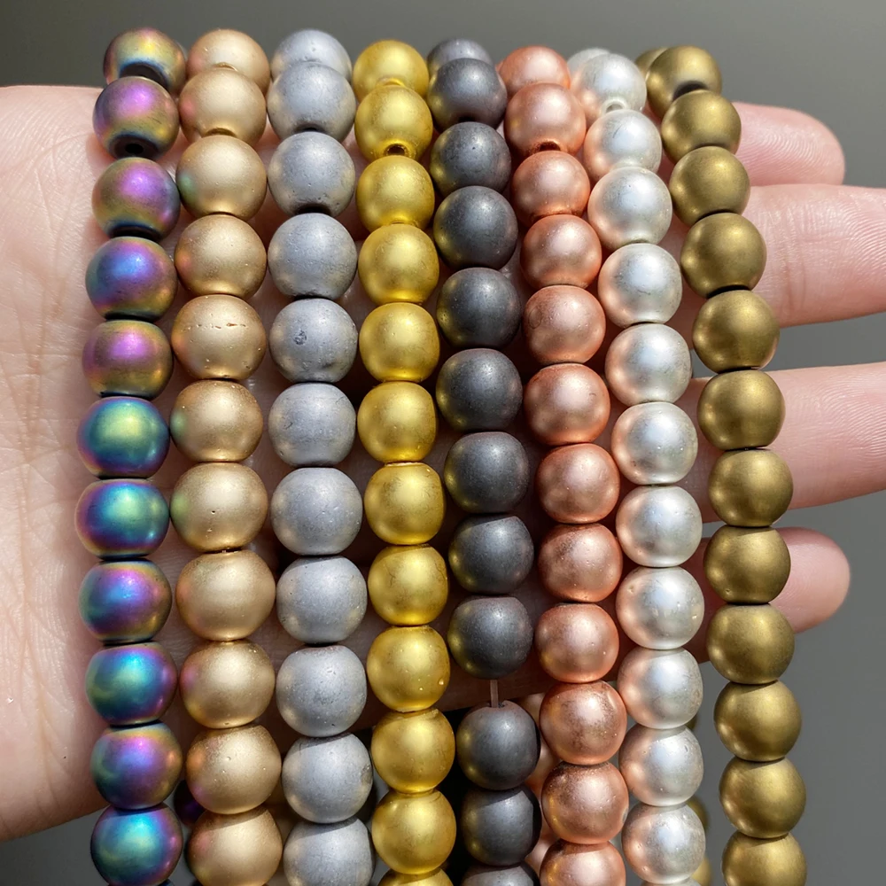 Натуральный гематит розовое золото черный бисер серебряного цвета