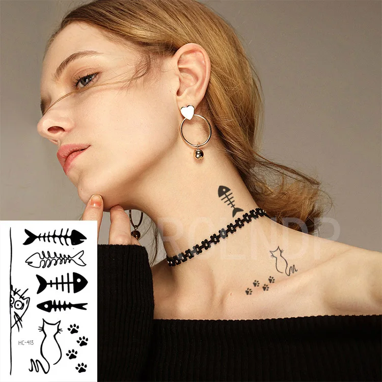 

Водостойкая временная татуировка-наклейка, в форме рыбьей кости, флэш-тату, имитация татуировки, рука, боди-арт для женщин, мужчин, детей