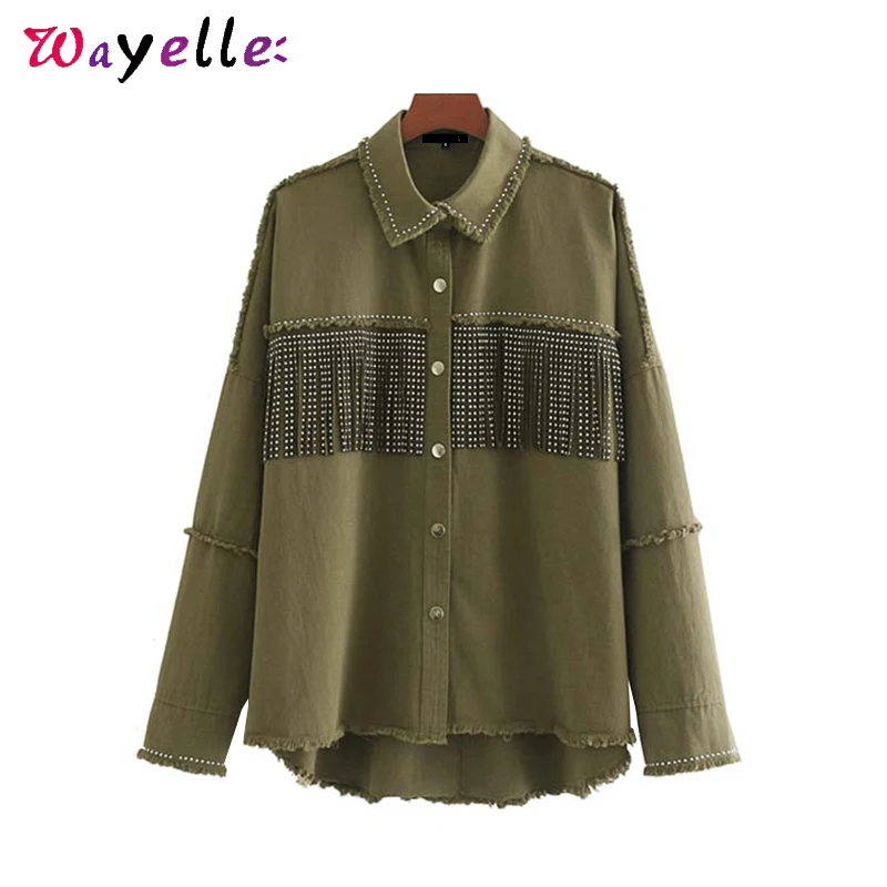 Черное джинсовое Женское пальто 2019 зимнее корейское модное с кисточками женское