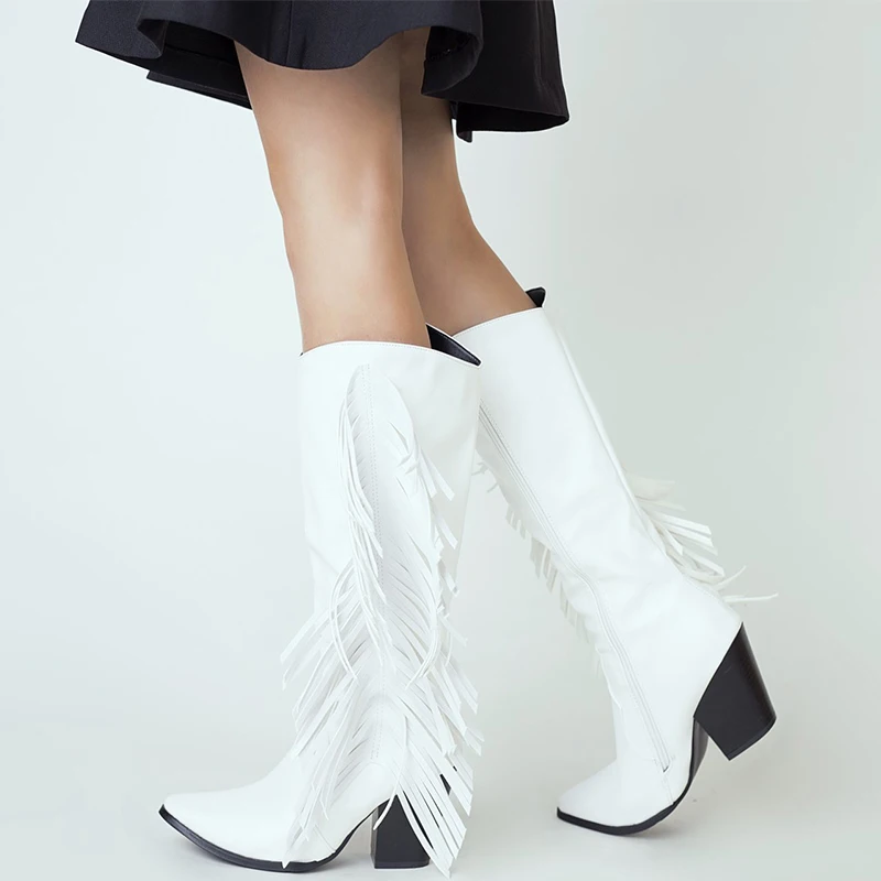

Fashion Tassel Women's Boots Female Ladies Boots Shoes Thick Heel Pointed Boots Platform Warm Winter Shoes Woman Casual Footwear