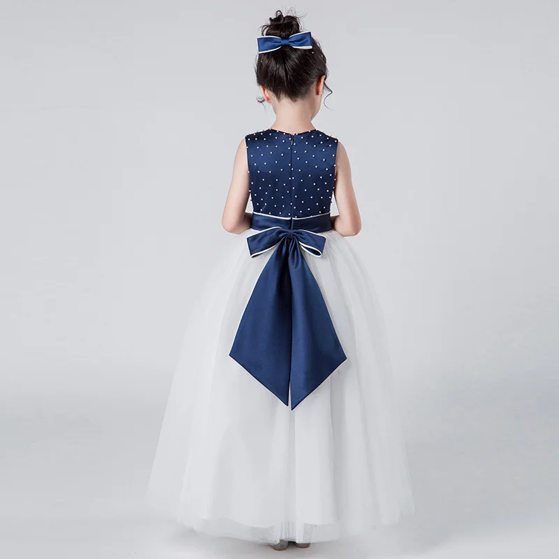 New Kids Girl Fashion Party Dress Navy Blue Beaded Sleeveless Ball Gown First Communion for Girls Prom 5-13Yrs | Детская одежда и