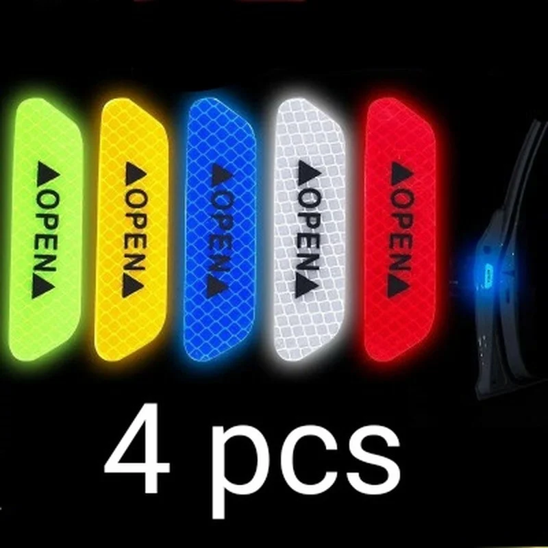 

4Pcs Car Door Safety Reflective Stickers Universal Auto Waterproof Warning Open Mark Luminous High Reflective Warning Strips