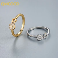 qmcoco silver color korean ins style stars moon shape zircon rings woman light luxury simple party fine jewelry accessories