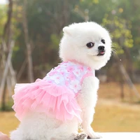 pet dog skirt cool lovely spring summer teddy bichon peach floral cotton lace medium small clothing pet supplies