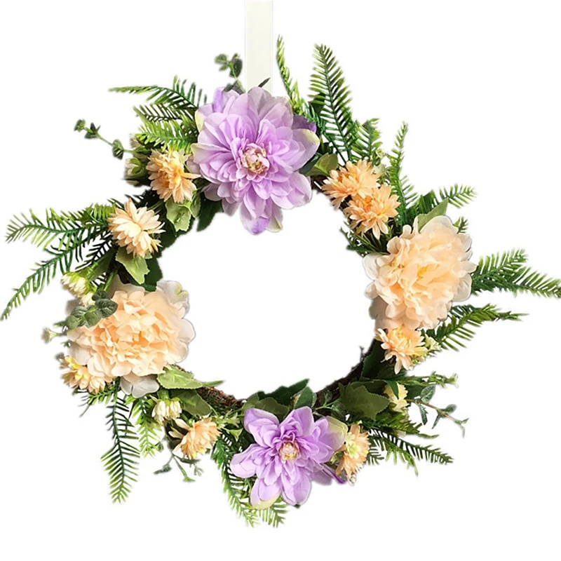 

NHBR Artificial Peony Flower Dahlia Wreath Spring Wreath for Front Door Wall Window Wedding Party Farmhouse Garden Home Decor
