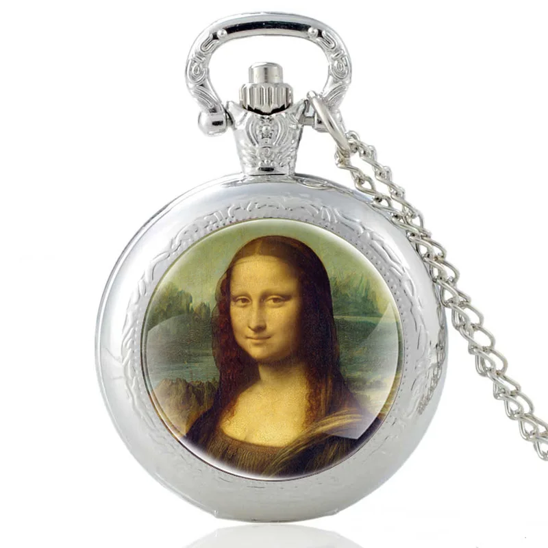 

CHITUO Classic Mona Lisa Quartz Glass Dome Pocket Watch Clock Long Chain Necklace Pendant Jewelry Fashion Accessories Gifts