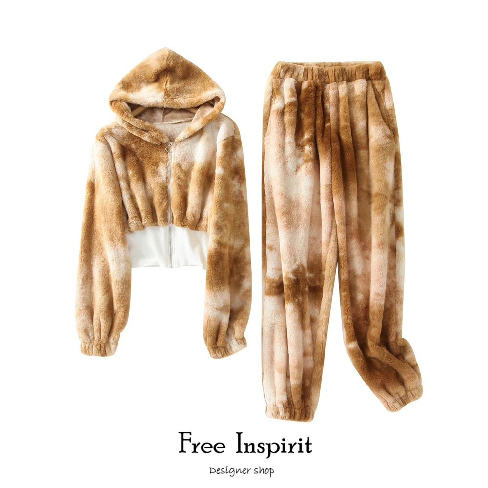 

Free Inspirit New Arrival Casual Gradual Change Colour Leopard Elastic Waist Faux Lamb Fur Warm Thick Loose Winter Coat