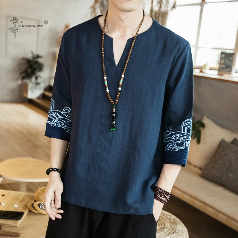 Kimono Japanese Men Short Half-Sleeve Shirt T-shirt  Embroidered Japan Harajuku Trouser Asian Male Yukata Haori Cardigan Costume