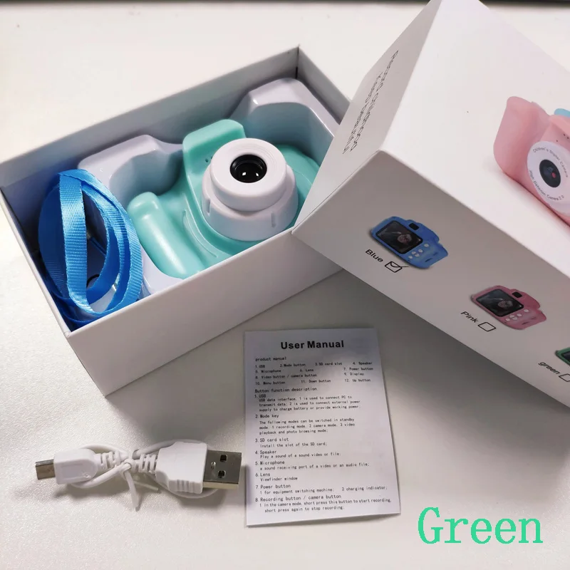 Green with box Детская мини-камера, детские развивающие игрушки для детей, подарок на день рождения, цифровая камера 1080 P, проекционная видеокамера - Цвет: Green with box