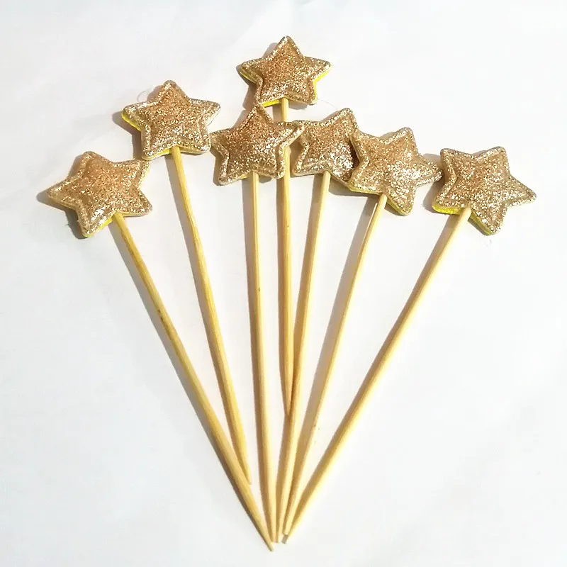 50 штук звездочек одноразовые праздничные тарелки из бамбука вилки свадебные принадлежности для буфета фрукты десерты палочки топперы для капкейков коктейльные палочки.