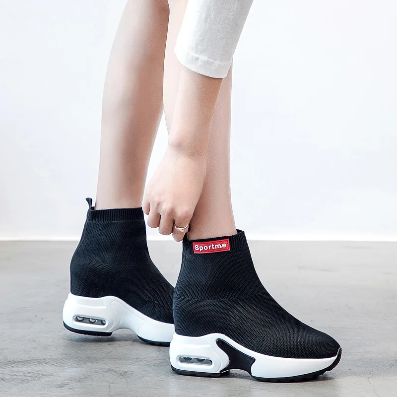 Сапоги носки вязаные сапоги на танкетке модная обувь высоком каблуке коллекция