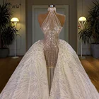 Дубай Сексуальные вечерние платья 2021 Роскошные африканские полностью алмазные русалки официальное платье со съемным шлейфом мусульманские свадебные платья