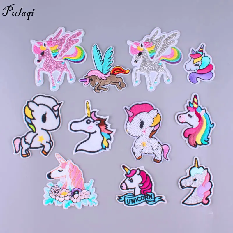 

Cheap Cartoon Unicorn Patches For Child Clothing Cute Cloth Apparel Accessory Decoration DIY Iron On Patches Stripes On Clothes