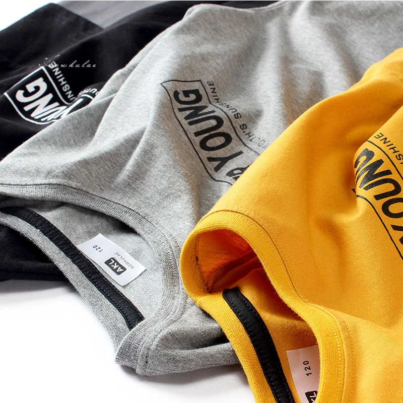 2020 весенне-осенняя одежда для мальчиков с длинным рукавом Сращивание футболка