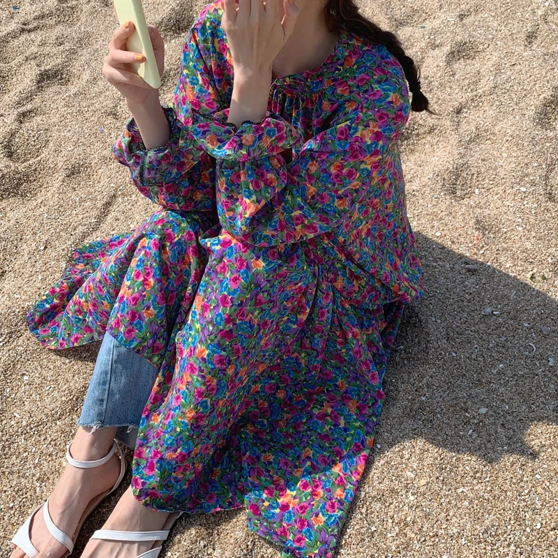 

Cottagecore Vestidos 2021 Elengant Prairie Chic Print Loose All Match Spring Full Sleeves Long Dresses Vrobe Femme Summer Dress