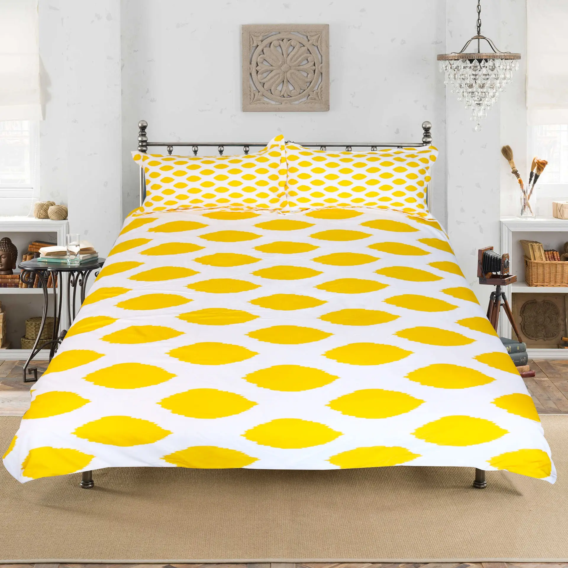 Чехол с геометрическим рисунком лимонно желтого цвета для дома 2 наволочками