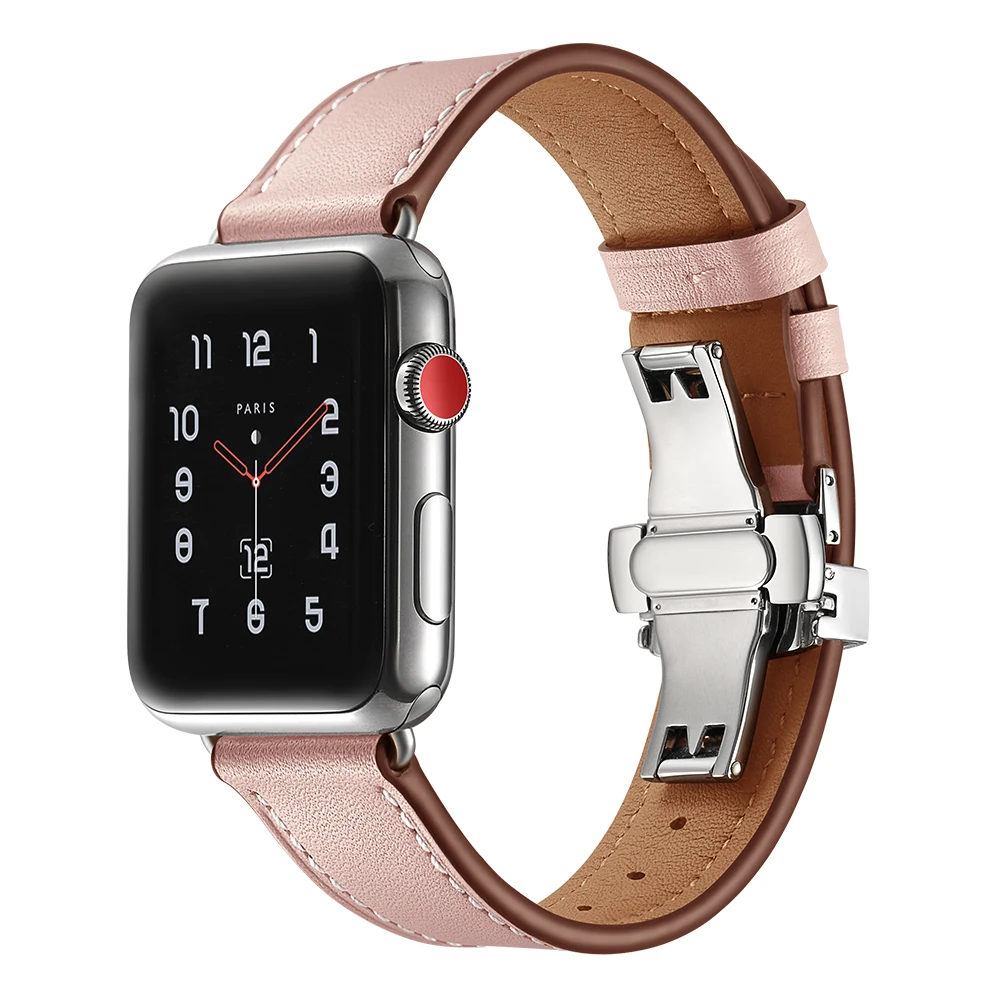 E2 38 мм Серебряная бабочка пряжка кожаный ремешок для Apple Watch apple watch1/2/3/4
