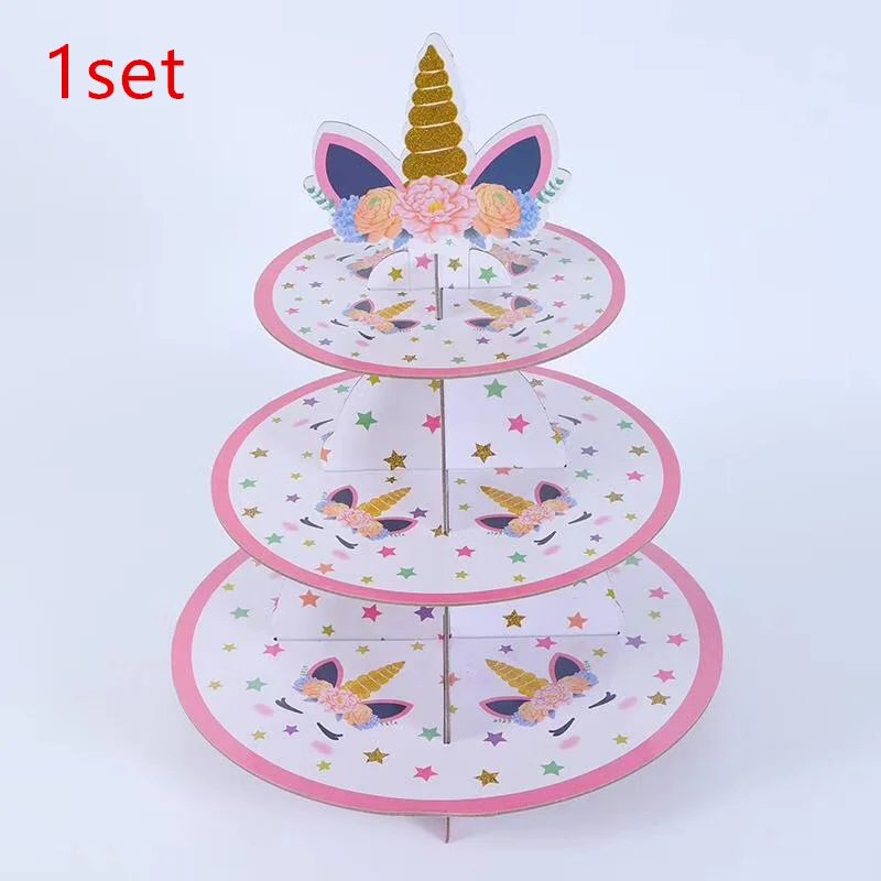 Cake Stand 1set 1 шт. Розовый Единорог мультфильм бумажная Складная пиньята вечерние игрушки игры бинго Девочка Дети День рождения/фестиваль украшения сувениры 49*27 см - Цвет: Cake Stand 1set