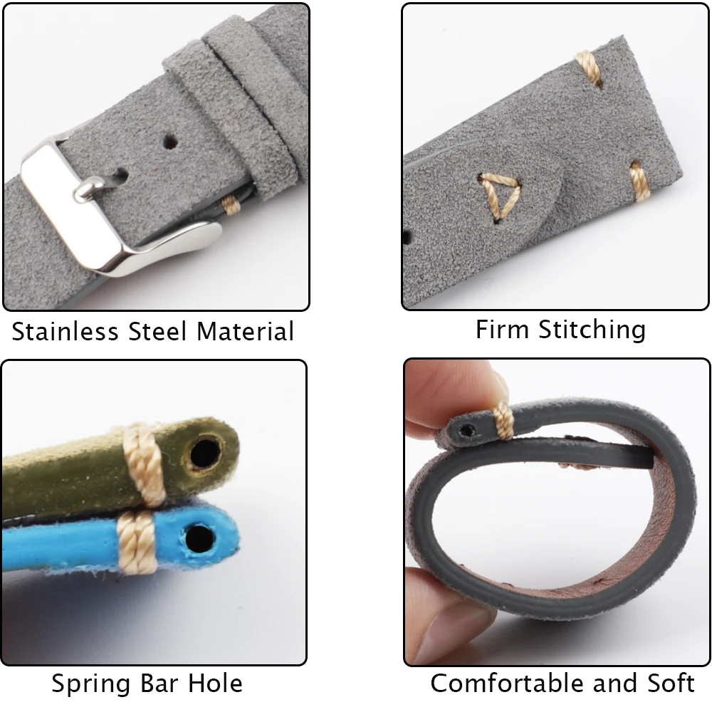 Ремешок замшевый для наручных часов сменный винтажный браслет прошитый вручную